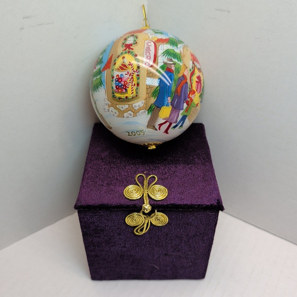 Pier 1 Li Bien 2005 Christmas Ornament Hand Painted Glass Village Toy Store Box